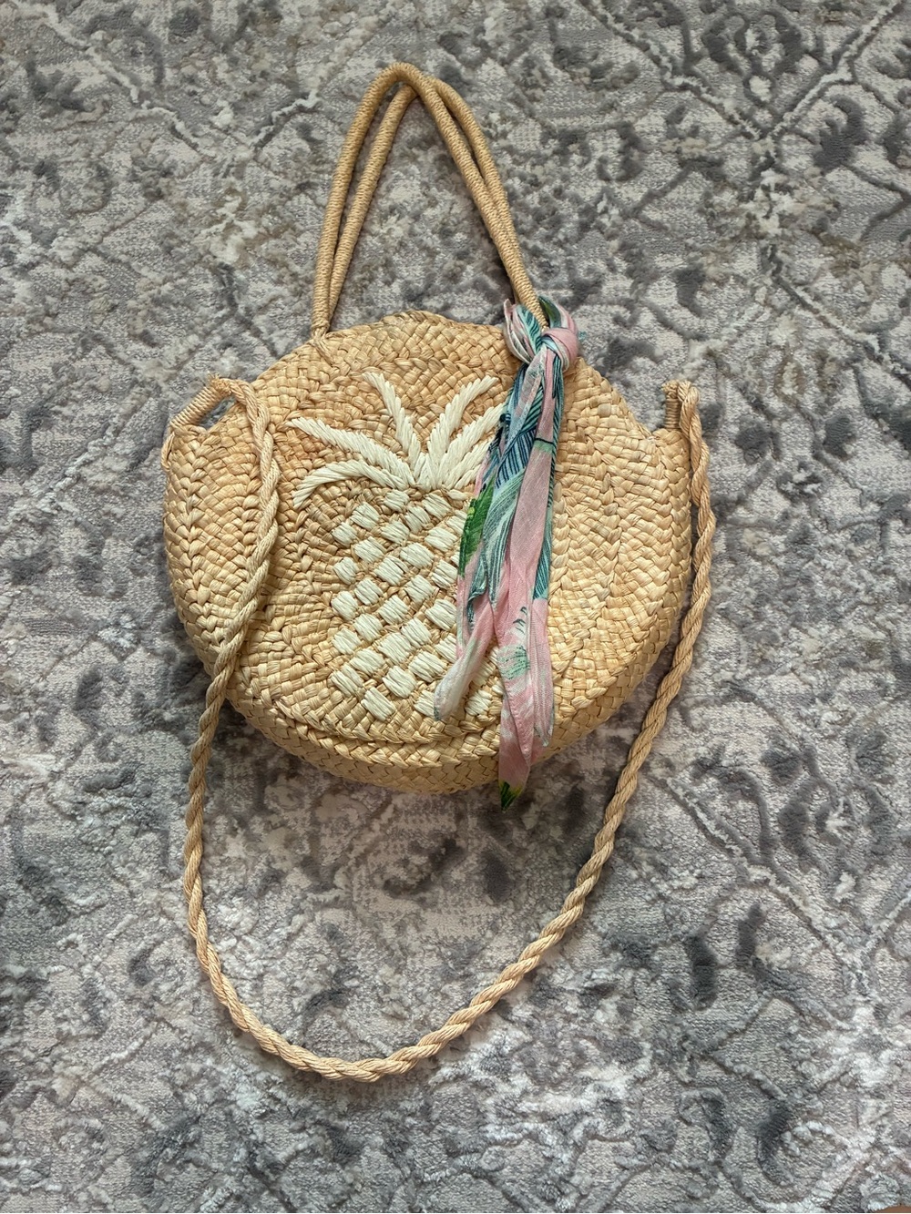 Spartina 449 Round Straw Pineapple Shoulder Bag With Scarf - Picture 2 of 10